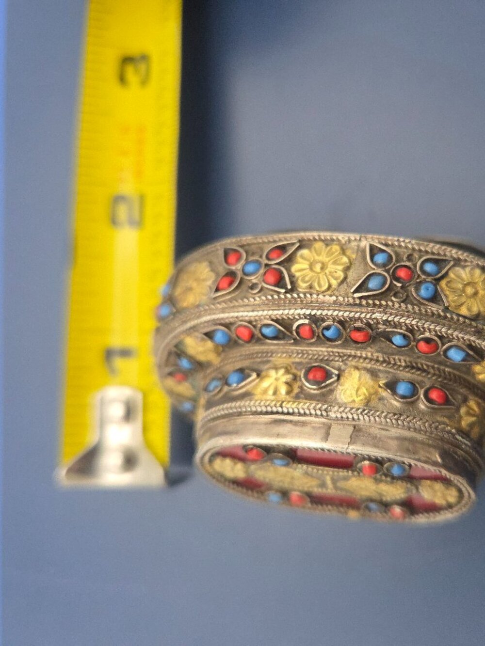 Vintage Turkmen Double Finger Ring Central Asian Tribal Silver Turquoise Coral - Picture 13 of 13